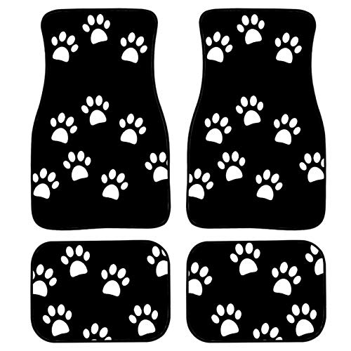 Forchrinse White Paws Print Heavy Duty Car Floor Mats Full Set Front & Rear Auto Carpet Floor Mats Universal Fit,4pcs - Image 1