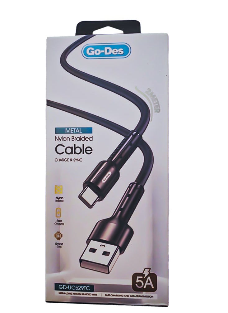 GO-DES - Go Des GD UC529TC High Speed 5A Smart Chip Type C Cable 2 Meter Nylon Braided Ultra Durable For Rapid Charging And Data Transfer - Image 1