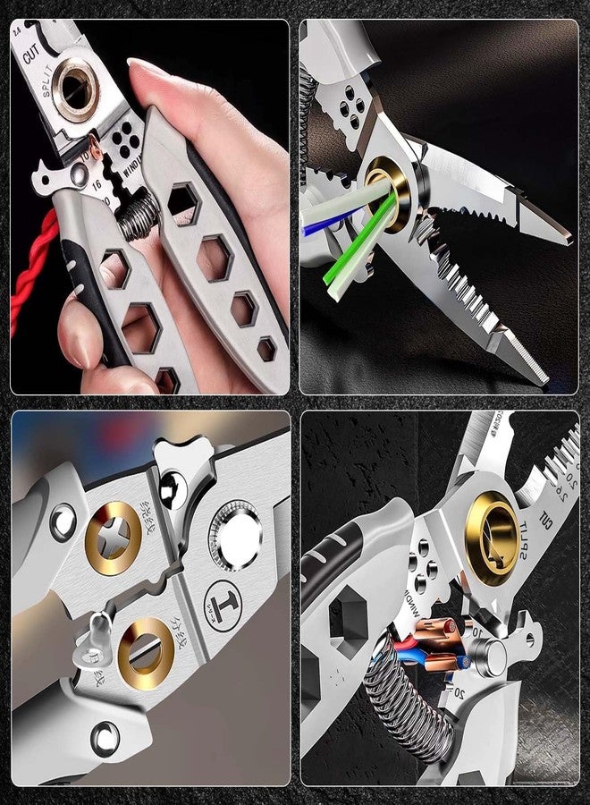 SHREESAMP Wire Stripping Tool Portable Cable Cutter Electricians for Crimping Cutting Pliers with Wrench Function Self Locking Button Wire Stripper Heavy Duty Multi-Purpose Electrical Wire - Image 3