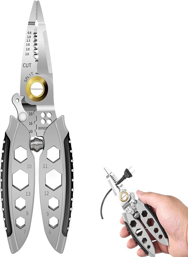 SHREESAMP Wire Stripping Tool Portable Cable Cutter Electricians for Crimping Cutting Pliers with Wrench Function Self Locking Button Wire Stripper Heavy Duty Multi-Purpose Electrical Wire - Image 1