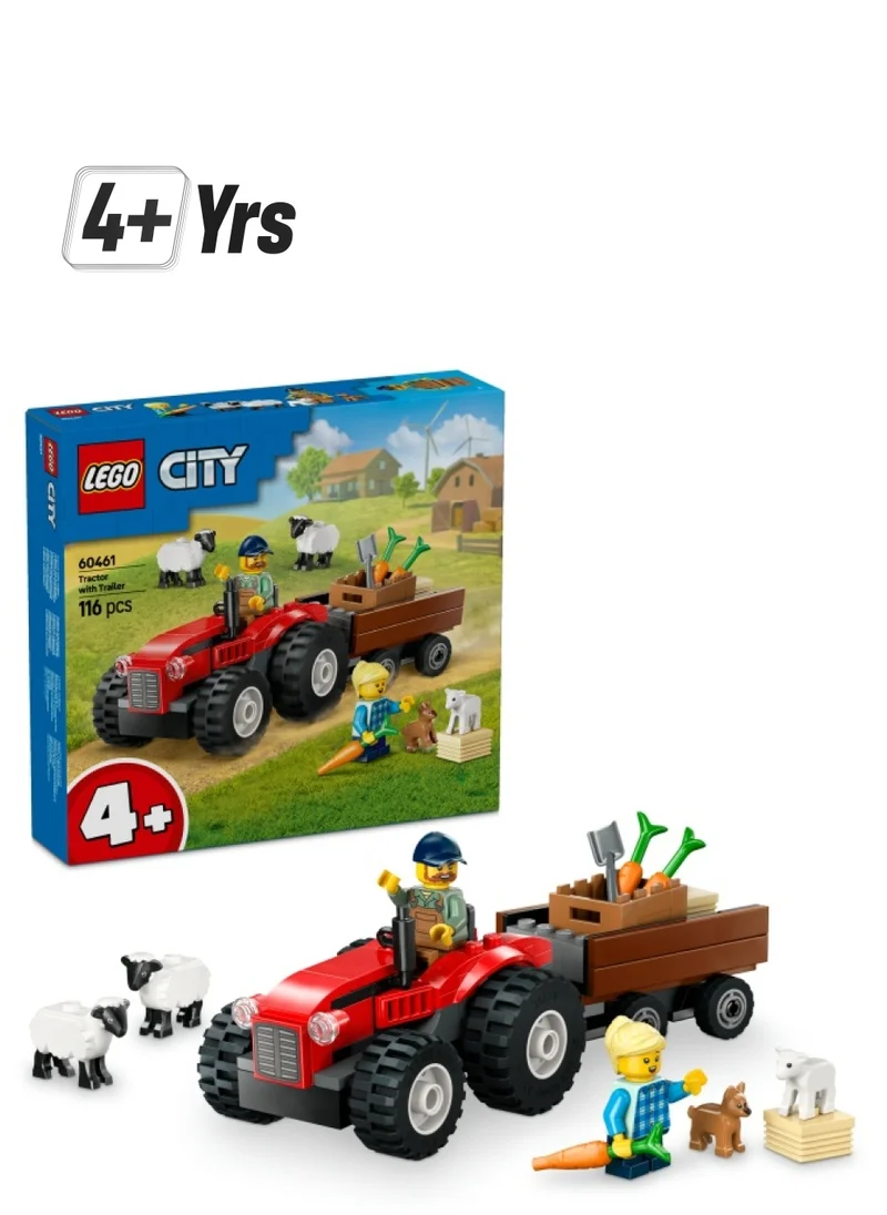 ليغو LEGO City Red Farm Tractor with Trailer & Sheep Toy Set - Playset with Animal Figures - Montessori Toys for 4+ Year Old Boys & Girls - Early Learning Gifts - 60461