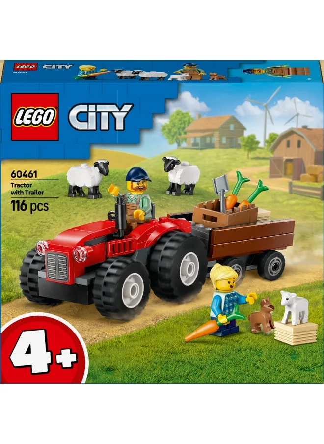 LEGO LEGO City Red Farm Tractor with Trailer & Sheep Toy Set - Playset with Animal Figures - Montessori Toys for 4+ Year Old Boys & Girls - Early Learning Gifts - 60461