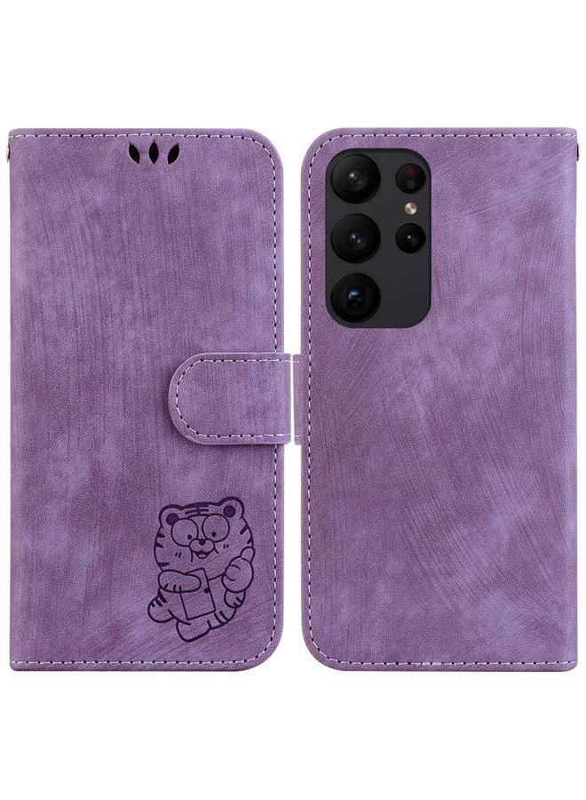 اس-توب جراب لهاتف Samsung Galaxy S23 Ultra 5G جراب هاتف من الجلد المنقوش عليه نمر صغير - Image 1