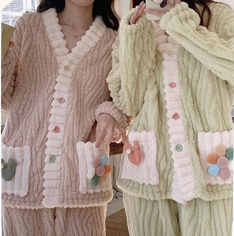 Ukal Women's Fashion Wool Blend & Fleece Fur, core Velvet Full Length Winter Nightwear Pyjama and top Set Women Night Suit Set (Plus Size, Green, M) - Image 3