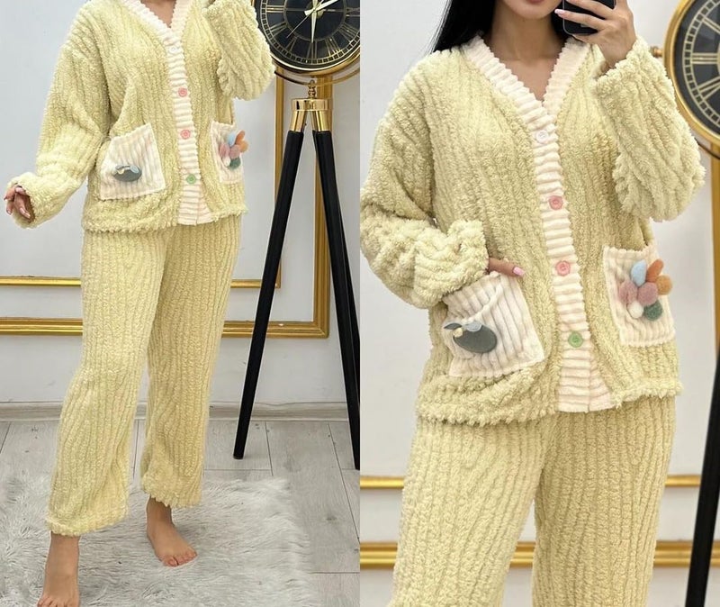 Ukal Women's Fashion Wool Blend & Fleece Fur, core Velvet Full Length Winter Nightwear Pyjama and top Set Women Night Suit Set (Plus Size, Green, M) - Image 2