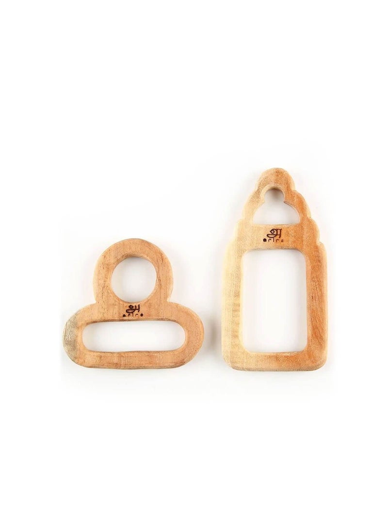 Ariro Neem Wood Teethers Combo - Pacifier & Milk Bottle, Antibacterial, Enhances Motor Skills for Babies 3M+ - Image 1