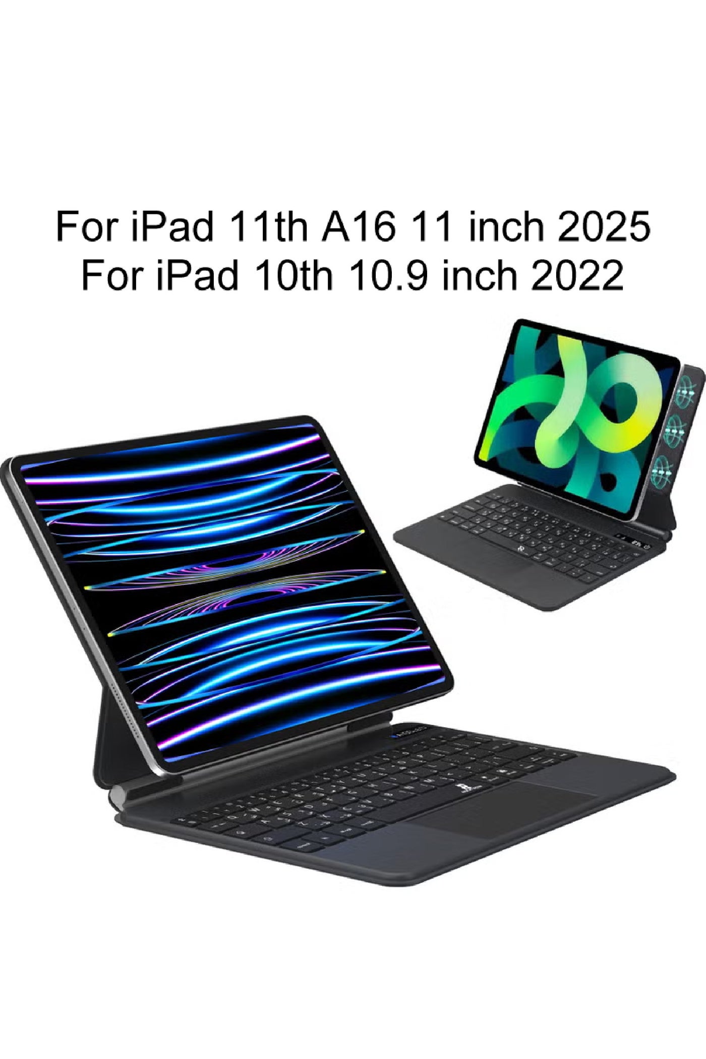 Rock Pow Arabic English Magic Keyboard Case for iPad (A16) 11th 11 inch 2025/Keyboard Case for iPad 10th 10.9 inch 2022 with Magnetic Back Cover Smart Trackpad Backlit Keyboard for 2025 (A3354 A3355 A3356)/2022(A2696 A2757 A2777)