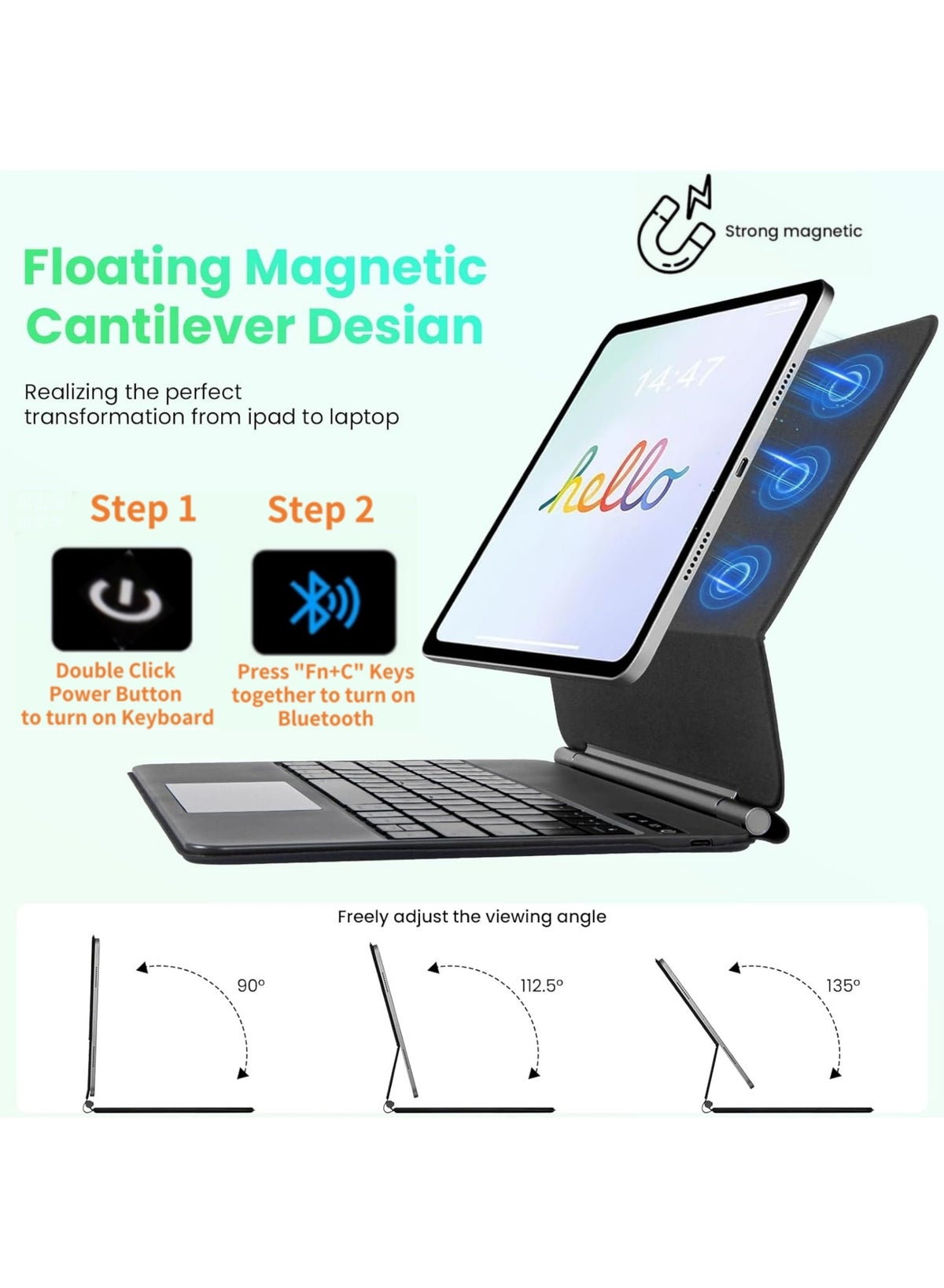 Rock Pow iPad Arabic English Magic Keyboard Case For 11th Gen 11inch /10th Gen 10.9 Inch