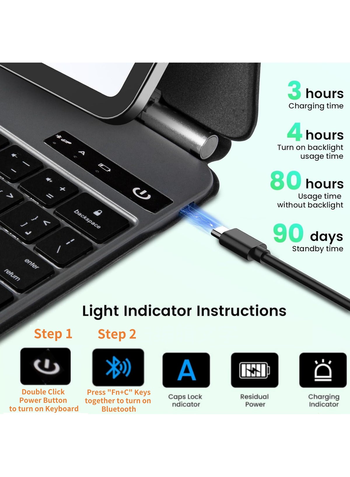 Rock Pow iPad Arabic English Magic Keyboard Case For 11th Gen 11inch /10th Gen 10.9 Inch