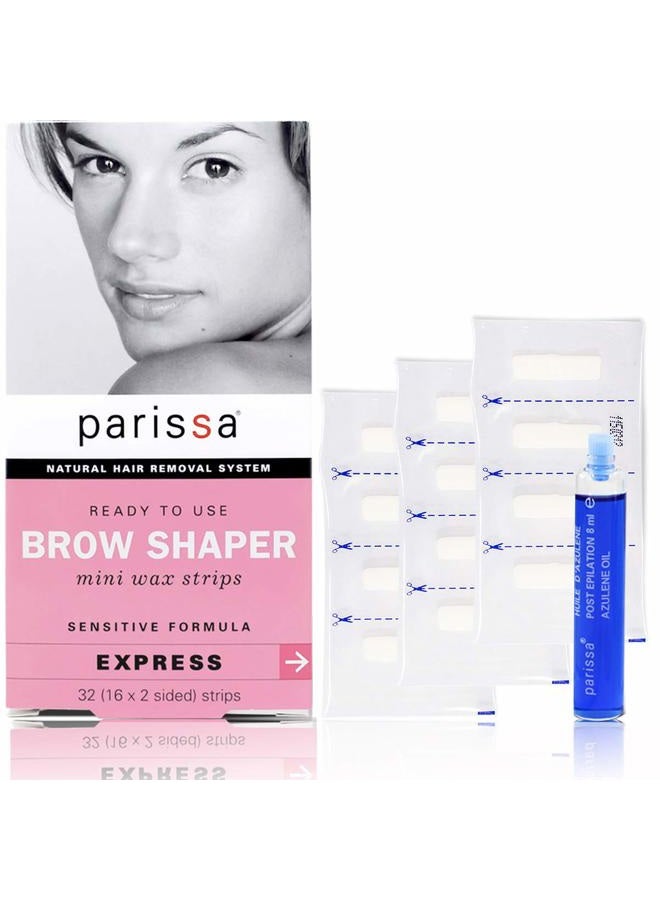 parissa Eyebrow Wax Strips (32 Strips) - Hair Removal for Women Waxing Strips Kit - Wax Kit for Eyebrows - with After Care Azulene Oil - Image 1
