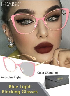 Women's Blue Light Blocking Glasses Anti UV and Glare Blue Light Filter Computer Glasses Cat Eye Photochromic Glasses Anti Eyestrain Headache Eyewear Pink Gold 52mm
