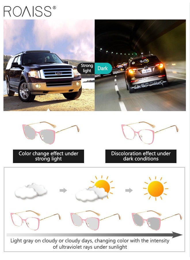 roaiss - Women's Blue Light Blocking Glasses Anti UV and Glare Blue Light Filter Computer Glasses Cat Eye Photochromic Glasses Anti Eyestrain Headache Eyewear Pink Gold 52mm - Image 1