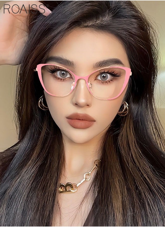 roaiss - Women's Blue Light Blocking Glasses Anti UV and Glare Blue Light Filter Computer Glasses Cat Eye Photochromic Glasses Anti Eyestrain Headache Eyewear Pink Gold 52mm - Image 1