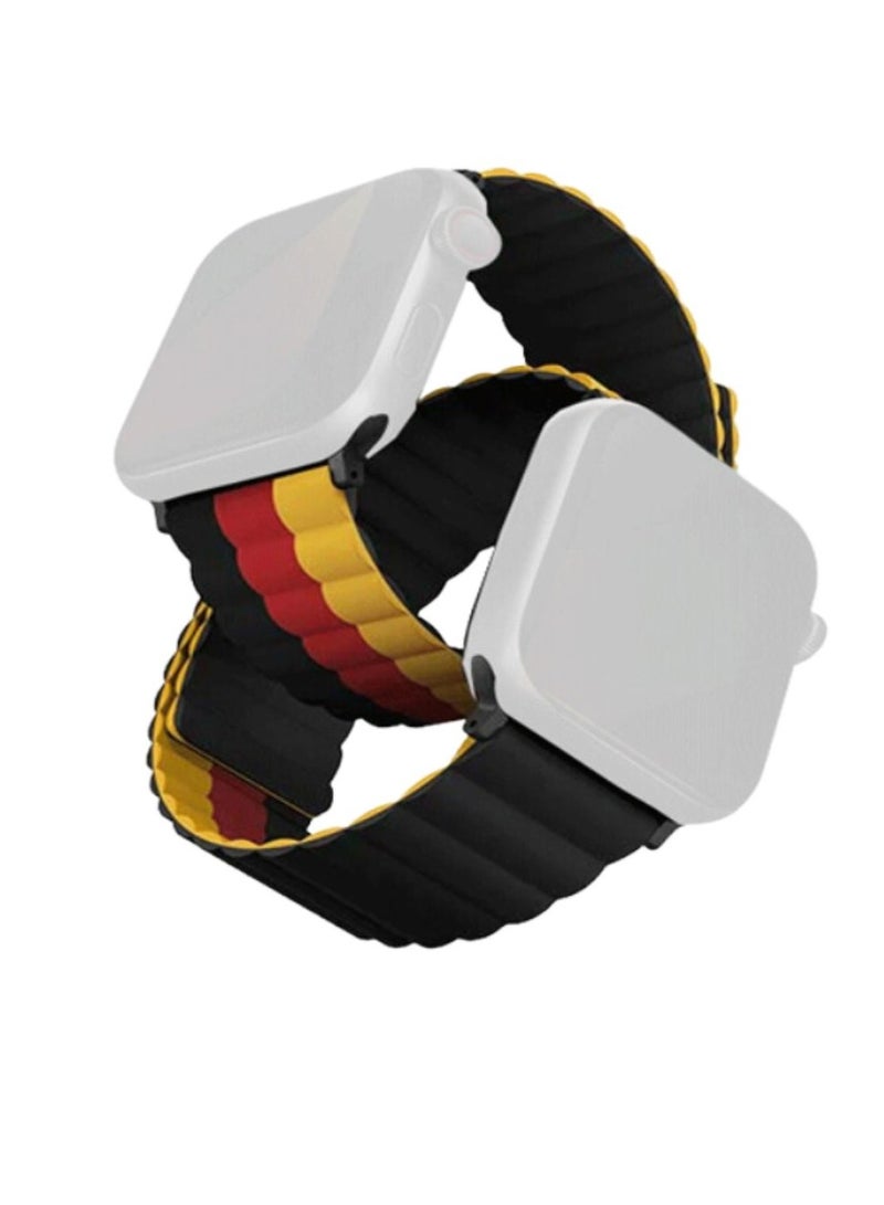 UNIQ Apple Watch Strap 45MM Reversible Magnetic Silicone Straps Red, Black & Yellow - Image 1