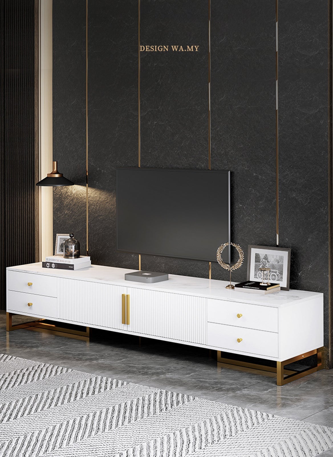 Luxury-Style Tv Cabinet, Scandinavian-Style Living Room Furniture, Living Room Tv Stand, Tv Furniture, Double-Door Four-Drawer Combination Storage Cabinet, 160*30*40cm