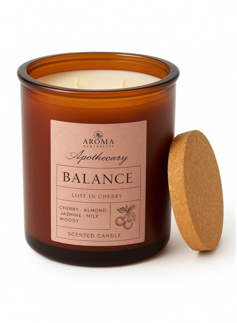 Aroma An elegant and modern candle with two wicks and a natural cork wooden lid, scented with cherry, almond, jasmine, milk, and wood. - Image 1