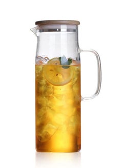 MIBRU Cold Drinks Juice Glass Jug Wood Lid 1000ml Pitcher with Lid Hot and Water and Iced Tea Beverage Carafe Handmade for Lemon  - Image 3