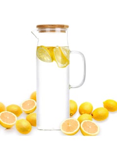 MIBRU Cold Drinks Juice Glass Jug Wood Lid 1000ml Pitcher with Lid Hot and Water and Iced Tea Beverage Carafe Handmade for Lemon  - Image 2
