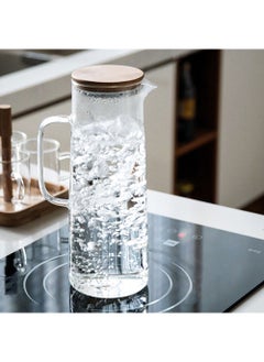 MIBRU Cold Drinks Juice Glass Jug Wood Lid 1000ml Pitcher with Lid Hot and Water and Iced Tea Beverage Carafe Handmade for Lemon  - Image 5