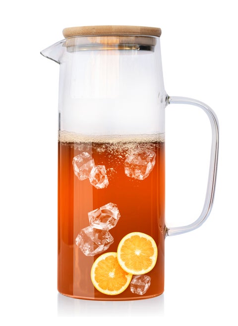 Cold Drinks Juice Glass Jug Wood Lid 1000ml Pitcher with Lid Hot and Water and Iced Tea Beverage Carafe Handmade for Lemon