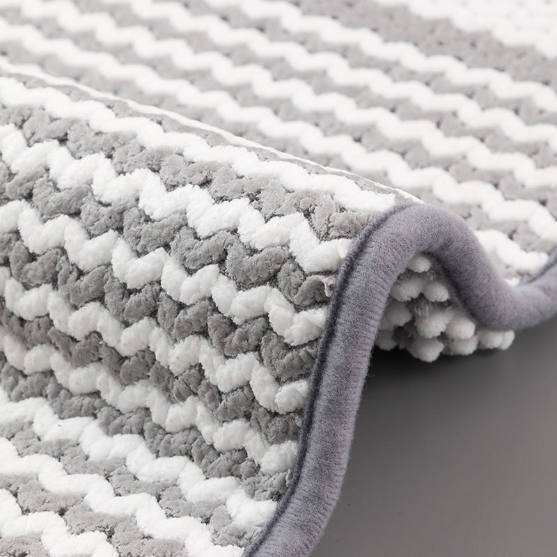 Best Selling Two-Color Cationic Chenille Floor Mat Bedroom Striped Carpet Bathtub Absorbent Bathroom Non-Slip Mat(Dark gray, 50*80) - Image 3