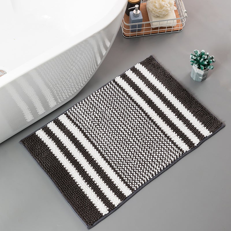 Best Selling Two-Color Cationic Chenille Floor Mat Bedroom Striped Carpet Bathtub Absorbent Bathroom Non-Slip Mat(Dark gray, 50*80) - Image 1