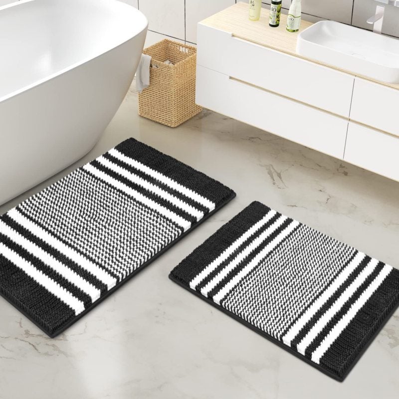 Best Selling Two-Color Cationic Chenille Floor Mat Bedroom Striped Carpet Bathtub Absorbent Bathroom Non-Slip Mat(Dark gray, 50*80) - Image 2