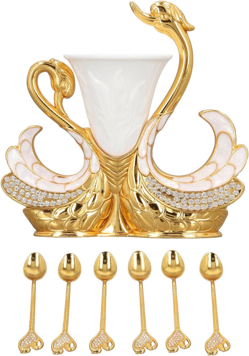 Swan Shape Spoon Holder with 6 Spoons, Elegant Zinc Alloy Dinnerware Set for Coffee Fruits Desserts, Mirror Polished Craft (#1) - Image 1