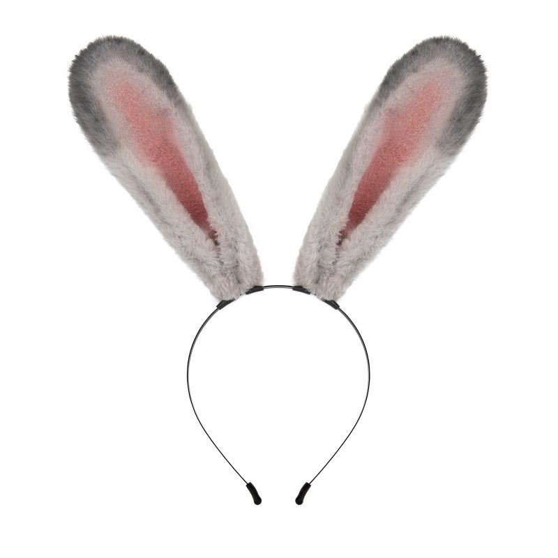 Generic Halloween Bunny Ears Headband Adjustable Plush Lolita Grey 