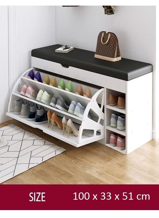 fashionhome - Shoe Cabinet with Changing Stool 100 x 33 x 51 cm - Image 1