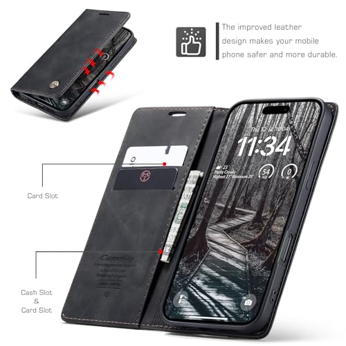 Cracedily for iPhone 17 Pro Case, Flip Wallet Leather Case with Card Holder Magnetic Closure Shockproof Kickstand Protective Phone Cases Cover for iPhone 17 Pro, Black - Image 2