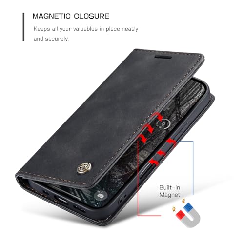 Cracedily for iPhone 17 Pro Case, Flip Wallet Leather Case with Card Holder Magnetic Closure Shockproof Kickstand Protective Phone Cases Cover for iPhone 17 Pro, Black - Image 3