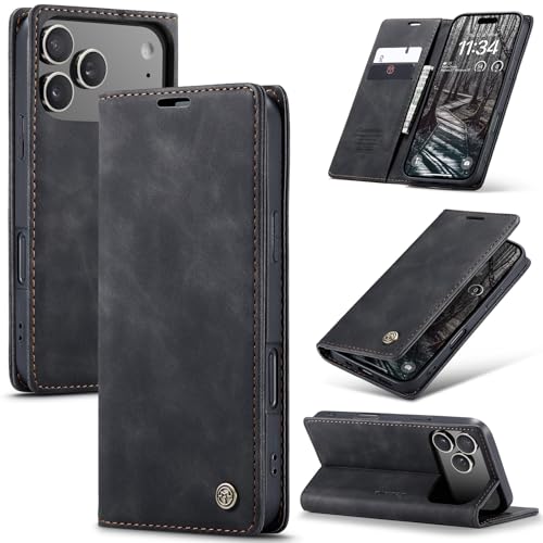 Cracedily for iPhone 17 Pro Case, Flip Wallet Leather Case with Card Holder Magnetic Closure Shockproof Kickstand Protective Phone Cases Cover for iPhone 17 Pro, Black - Image 1