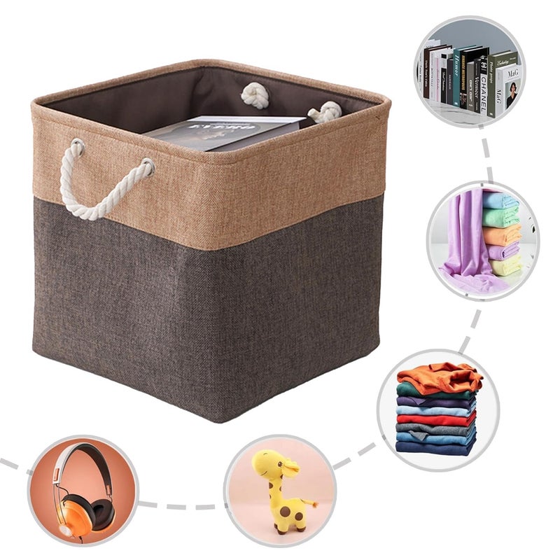 Kuber Industries Sqaure Storage Basket With Handle|Foldable Storage Organizer|Idol For Home D?cor, Storing Toys, Kids Clothes (Khaki-Brown) - Image 4