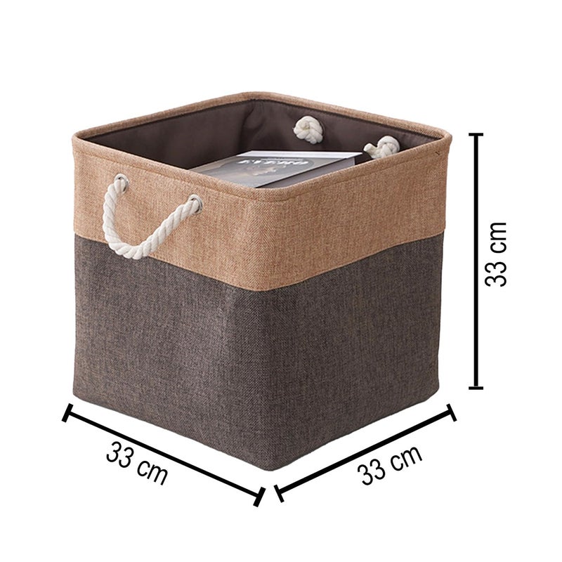 Kuber Industries Sqaure Storage Basket With Handle|Foldable Storage Organizer|Idol For Home D?cor, Storing Toys, Kids Clothes (Khaki-Brown) - Image 3