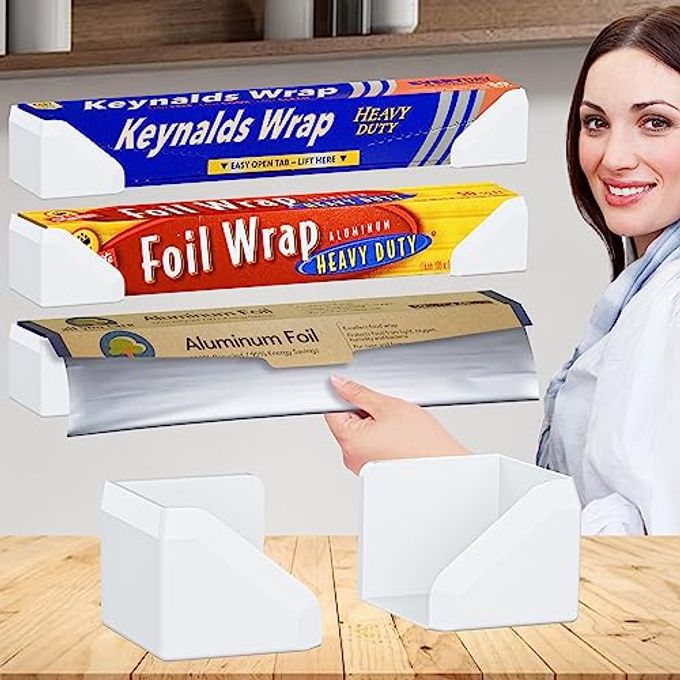 Skywin Adhesive Foil and Plastic Wrap Organizer, Fits Box Width up to 2.63in/67mm Aluminum Foil Organization and Storage  Heavy Duty Holder (White)