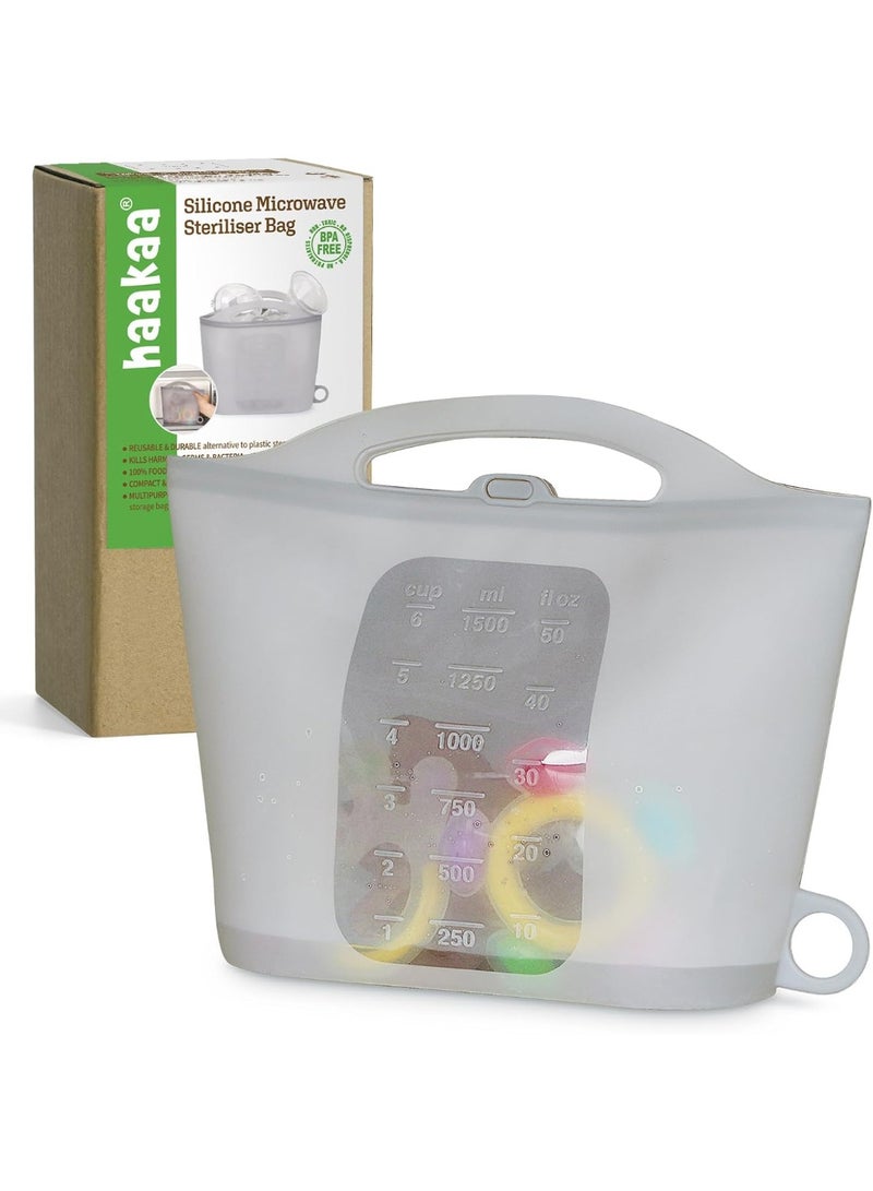 Silicone Microwave Sterilizer Bag for Baby Bottles, Reusable Silicone Sterilizing Bags for Breast Pump Accessories, Pacifiers, and Teethers, Ideal Travel Bottle Sterilizer, Grey, 1PC - Image 1
