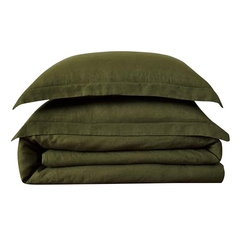 Brooklyn Loom Linen Duvets Olive Green Linen 3-Piece King Duvet Set, Solid Color Themed, for Men and Women, Oeko-TEX Certified Confidence - Image 2
