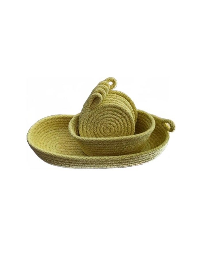 عام مجموعة قواعد ماصة لاكواب المشروبات مصنوعة من قطن منسوج بتصميم بسيط جميل لحماية الترابيزة وديكور المنزل، متوافقة مع جميع انواع الاكواب، مكونة من 6 قطع وحامل + سلة للملاعق وادوات المائدة منMZ - Image 1