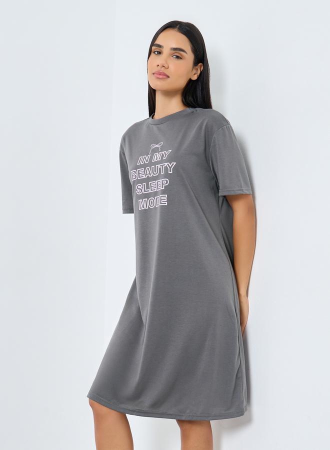Styli In My Beauty Sleep Mode Slogan Print Sleep T-Shirt Dress - Image 2