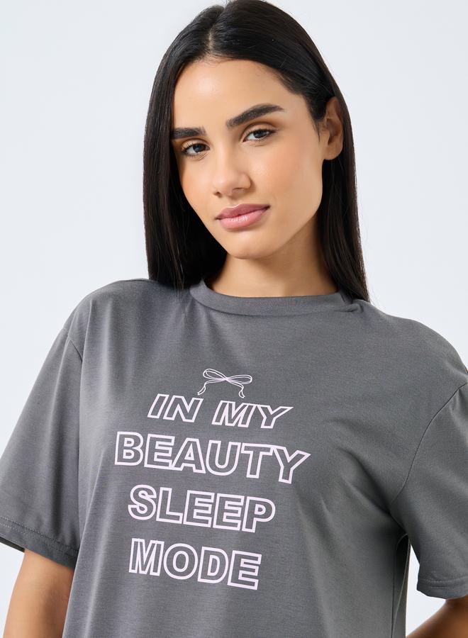 Styli In My Beauty Sleep Mode Slogan Print Sleep T-Shirt Dress - Image 3