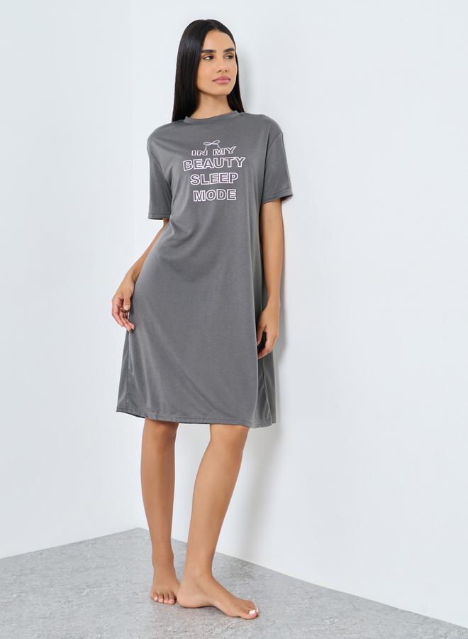 Styli In My Beauty Sleep Mode Slogan Print Sleep T-Shirt Dress - Image 1