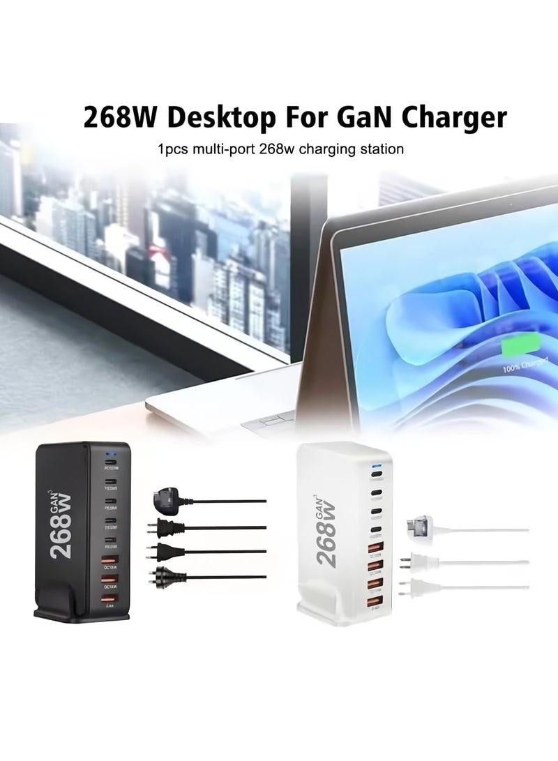 AROAQ 240W Gan USB Type C Fast Charger, Multiple Use 8 Ports PD QC4.0 Laptop Charger, Safe And Durable Desktop Charger Compatible for Macbook Pro/Air/Ipad Pro/Iphone, (240W British standard, White) - Image 2