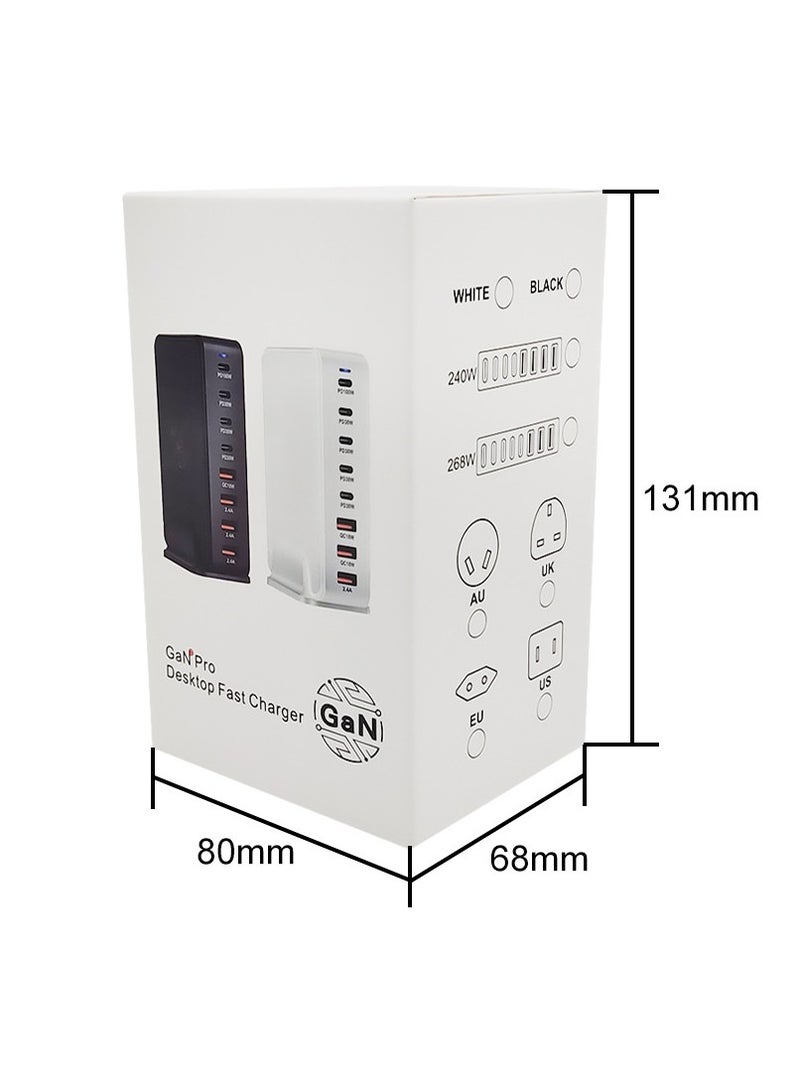 AROAQ 240W Gan USB Type C Fast Charger, Multiple Use 8 Ports PD QC4.0 Laptop Charger, Safe And Durable Desktop Charger Compatible for Macbook Pro/Air/Ipad Pro/Iphone, (240W British standard, White) - Image 4