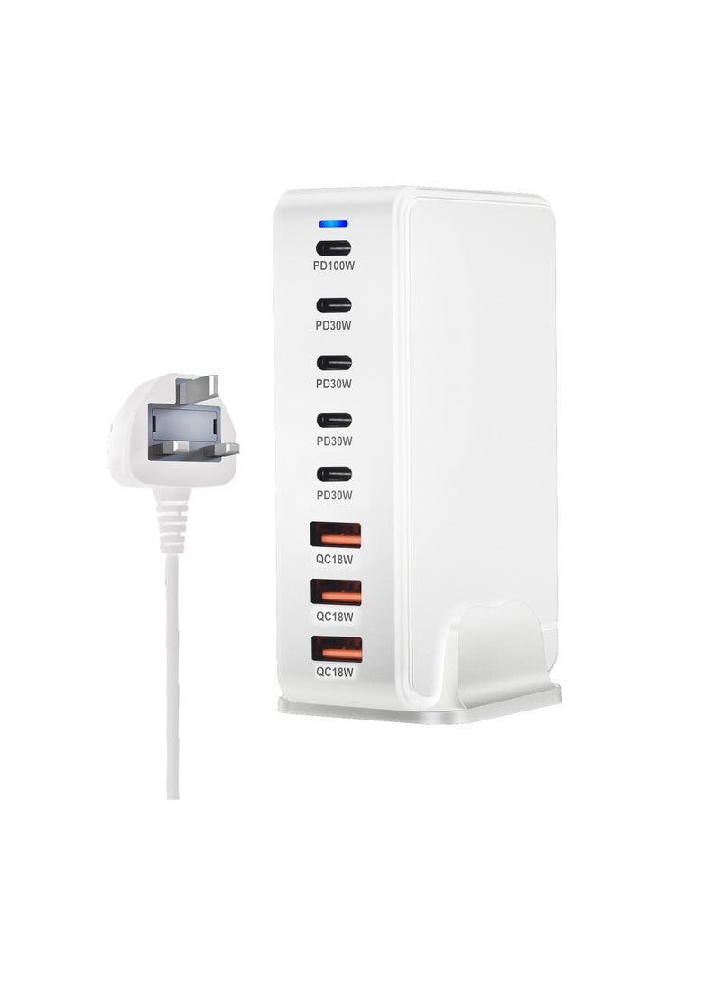 AROAQ 240W Gan USB Type C Fast Charger, Multiple Use 8 Ports PD QC4.0 Laptop Charger, Safe And Durable Desktop Charger Compatible for Macbook Pro/Air/Ipad Pro/Iphone, (240W British standard, White) - Image 1