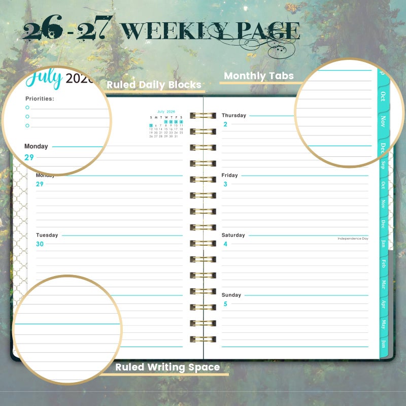 Pinchoco Planner 2026-2027 - Academic Planner 2026-2027, Jul. 2026 - Jun. 2027, 6.3" x 8.4", Weekly and Monthly with Tabs, 26-27 Calendar Planner, Hardcover, Inner Pocket, Thick Paper - Image 5