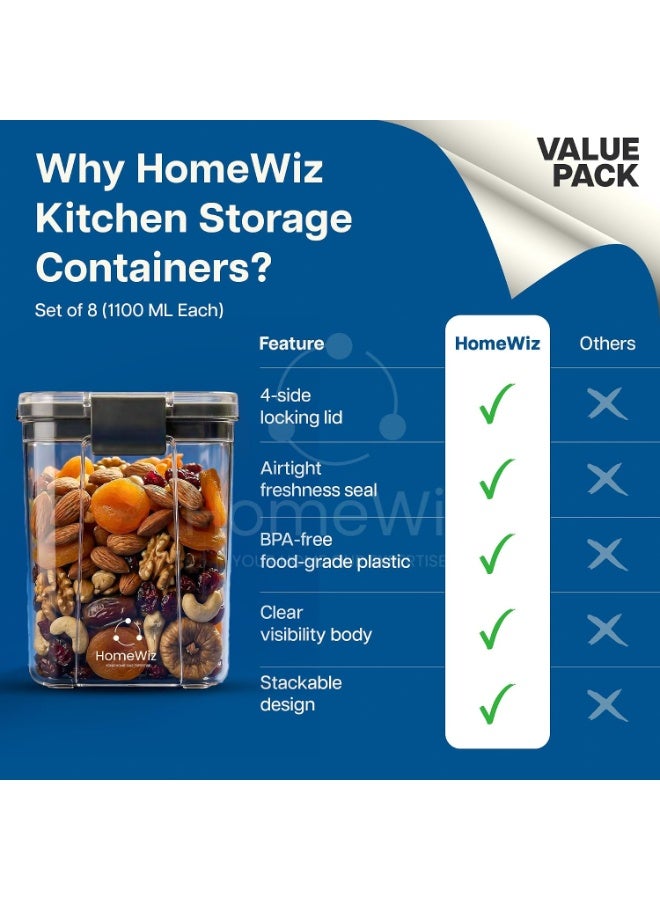 HomeWiz طقم علب تخزين للمطبخ من HomeWiz (سعة 1200 مل × 6 قطع) - حاويات محكمة الغلق وآمنة غذائياً (خالية من مادة BPA) مزودة بمشابك إغلاق جانبية - قابلة للتكديس ومناسبة للتخزين في خزانة المؤن والثلاجة. - Image 4