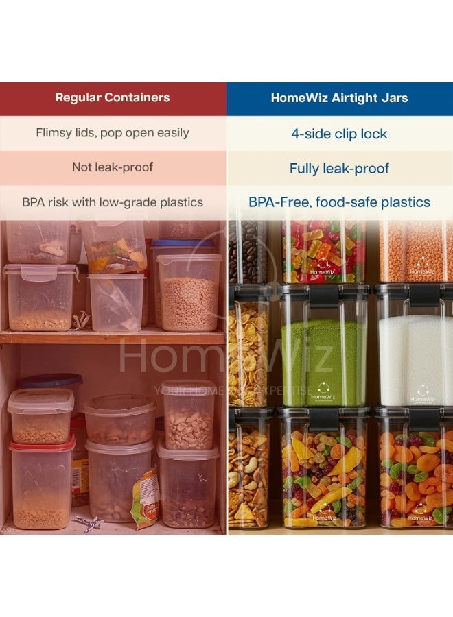 HomeWiz طقم علب تخزين للمطبخ من HomeWiz (سعة 1200 مل × 6 قطع) - حاويات محكمة الغلق وآمنة غذائياً (خالية من مادة BPA) مزودة بمشابك إغلاق جانبية - قابلة للتكديس ومناسبة للتخزين في خزانة المؤن والثلاجة. - Image 3