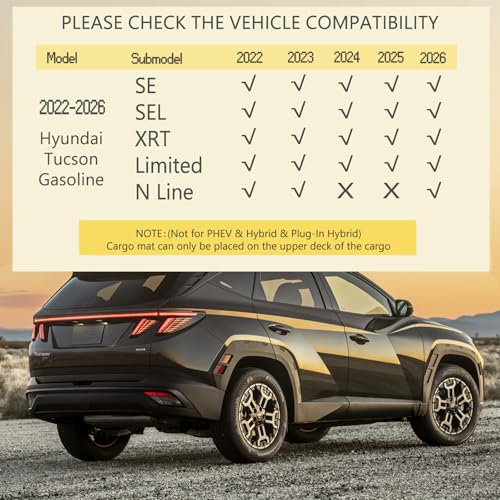 Jenofa-Floor Mats for Hyundai Tucson 2022-2026 (Only Gasoline) Car Mats Cargo Mat Fit 2025 Tucson Gas All Weather Protection Non-Slip Waterproof Durable Automotive Floor Liner Accessories Full Set - Image 2
