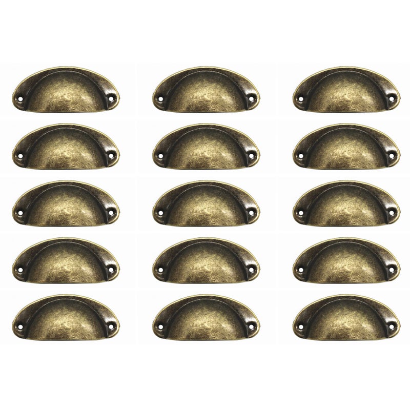 WEICHUAN 15PCS Antique Brass Iron Drawer Knobs Pulls Handles Vintage Kitchen Cabinets Furniture Wardrobe Medicine Pull HandleLength 81mm Width 32mm
